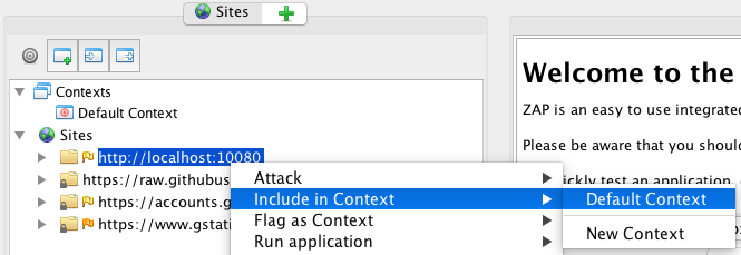OWASP zaproxy Sites pane
